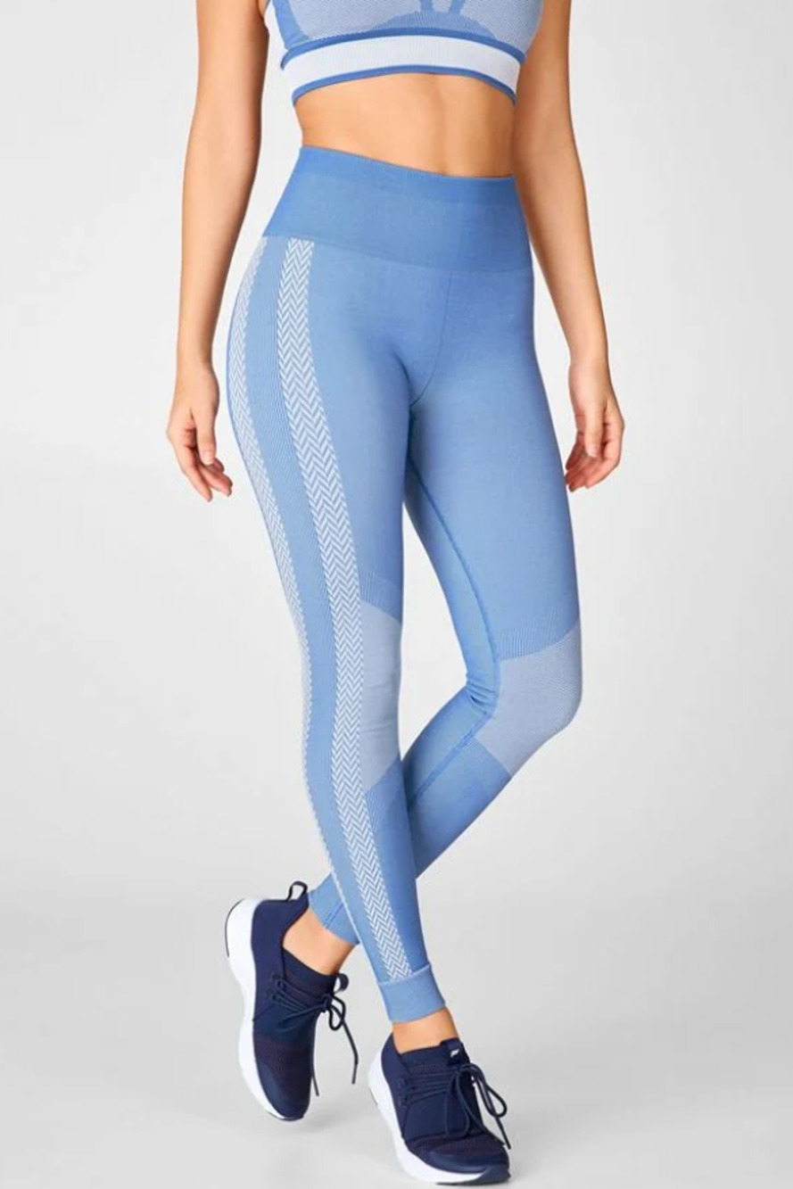 Fabletics Legging Womens S Small Blue Check High Waisted Seamless Compression
